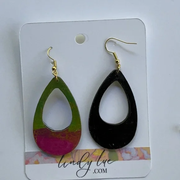 Hand Crafted  Colorful  Abstract Mixed-media Paper Earrings Lightweight - Picture 7 of 10